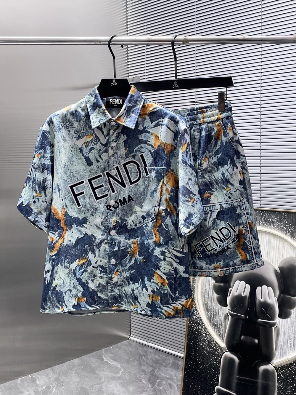 Fendi Blue Multi-Color Logo Button-Down Shirt